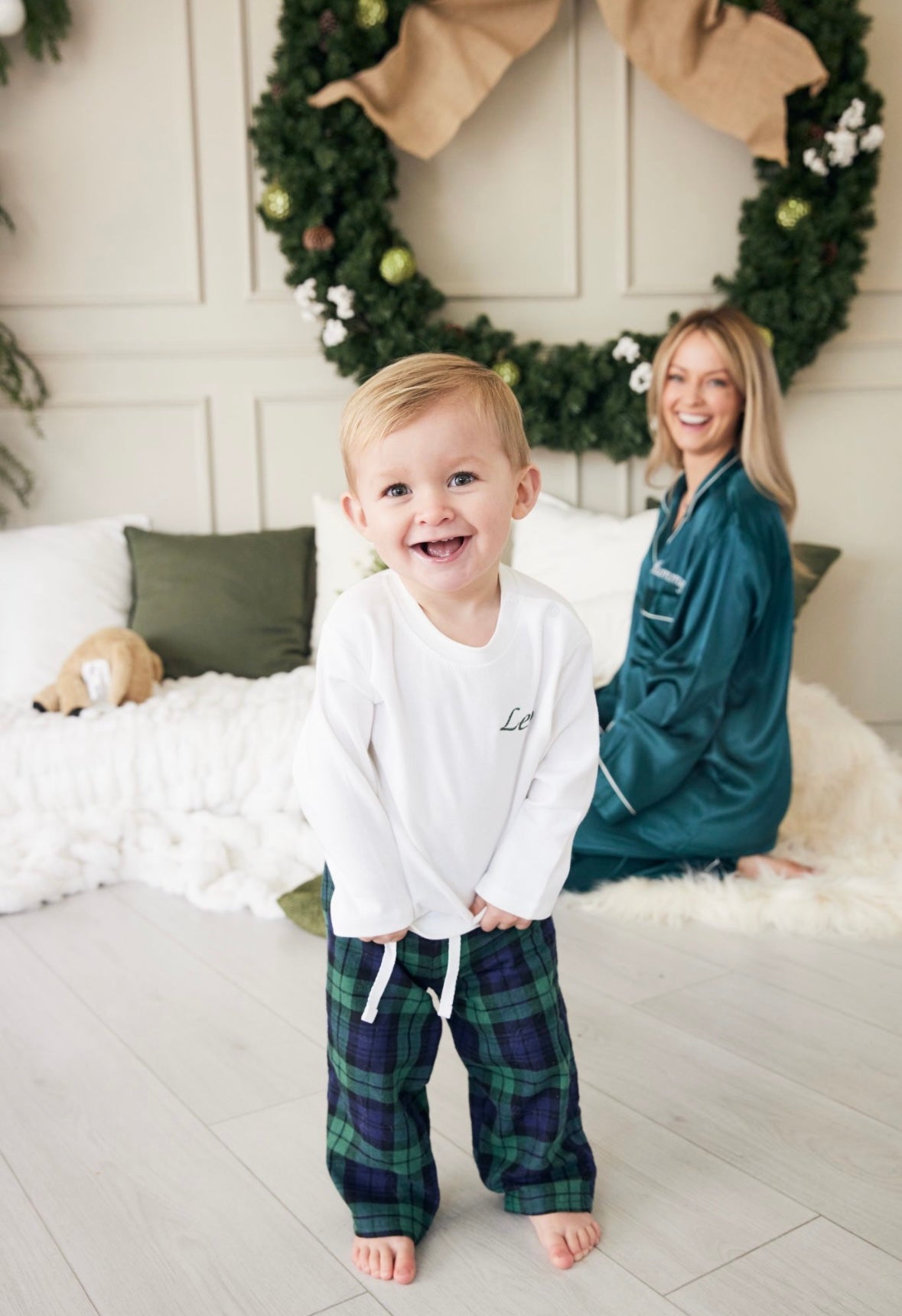 Babies Toddler Navy & Green Tartan loungewear