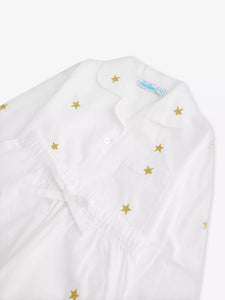 Limited Edition White Cotton Pyjamas with Gold Stars