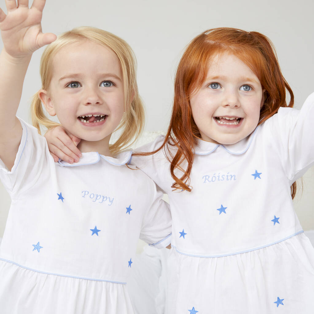 Personalised Girl's Cotton Blue Star Dress