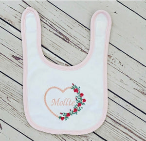 Floral Heart Towelling Bib